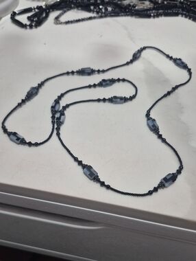 Antique Black and Gray Beaded Station Necklace